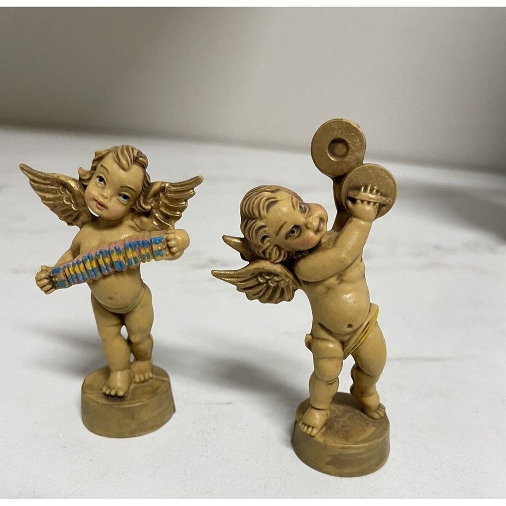 Pr Vtg Fontanini Style Angel Musicians Standing Miniature Resin Putti Cherubs‎